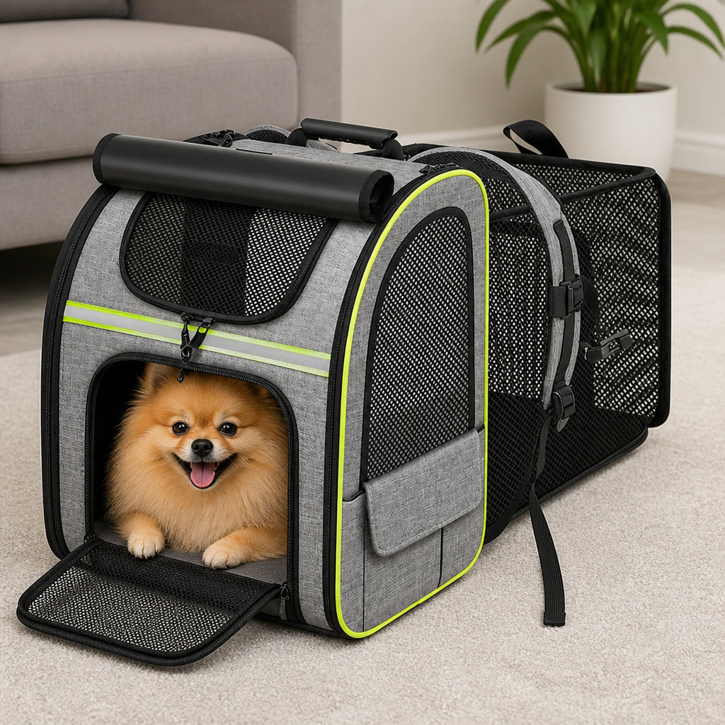 DogBedHouse Expandable Breathable Mesh Cat Carrier Backpack (Integrated Shade Cover) – gray green