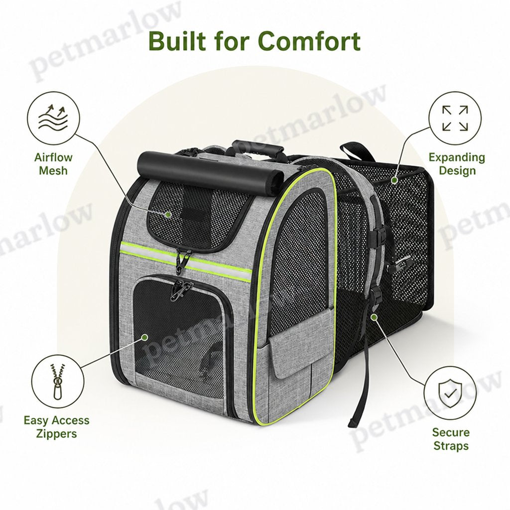 DogBedHouse Expandable Breathable Mesh Cat Carrier Backpack (Integrated Shade Cover) – view 6