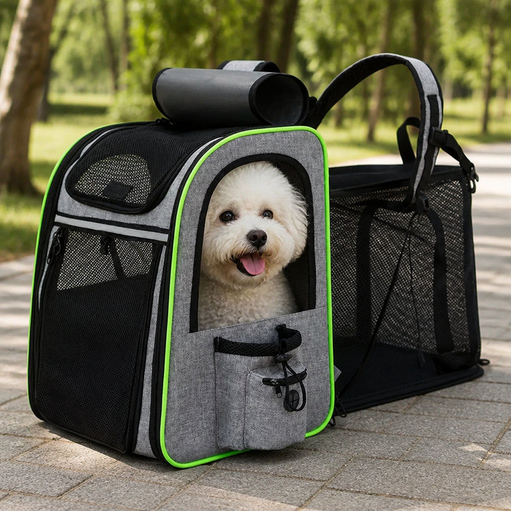 DogBedHouse Expandable & Foldable Breathable Pet Backpack – green