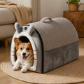 Petmarlow Fleece Dome & High-Rebound Foam Pet House (Removable Cover) – GRAY / S - 15 × 13 × 13 in