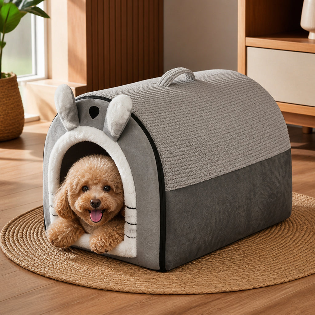 Petmarlow Fleece & High-Rebound Sponge Dog Bed (Removable Washable Cover) – GRAY / S - 15 × 13 × 13 in