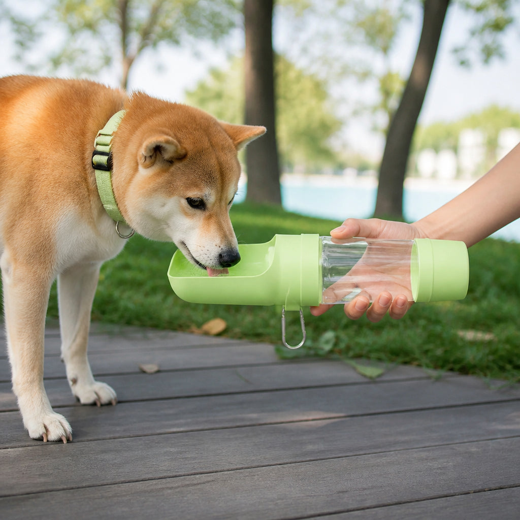 Petmarlow Foldable 2-In-1 Travel Water Bottle (Integrated Bowl) – green