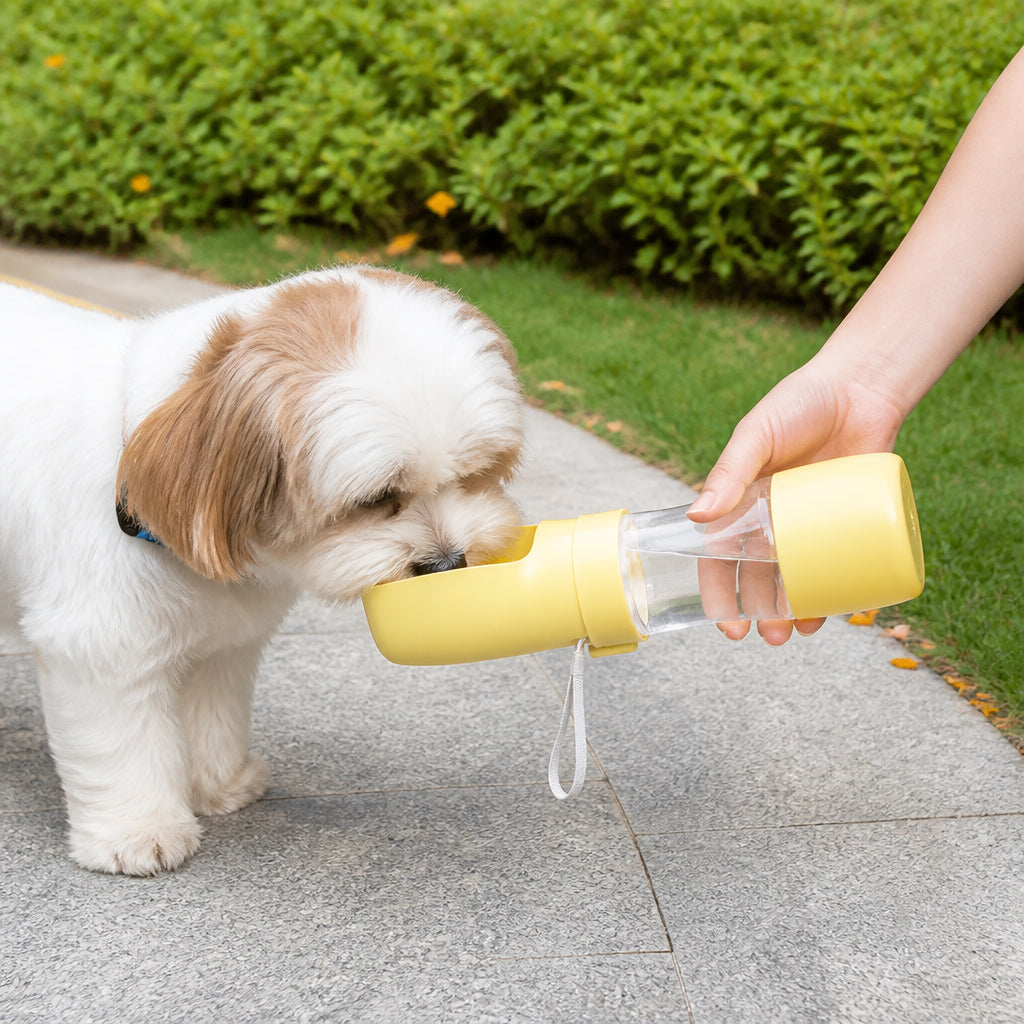 Petmarlow Foldable 2-In-1 Travel Water Bottle (Integrated Bowl) – YELLOW