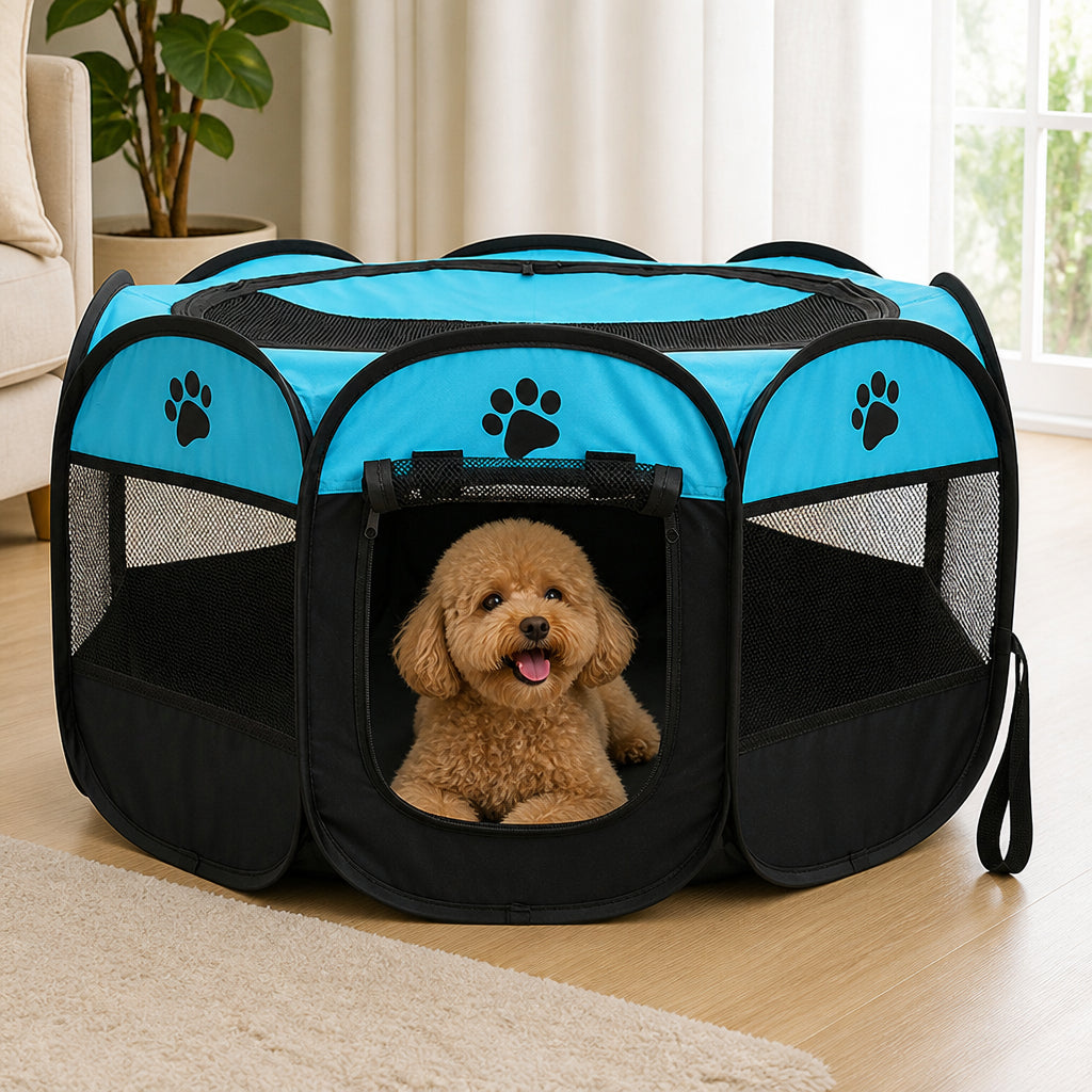 Petmarlow Foldable Breathable Mesh Pet Play Pen (Detachable Zip Top & Bottom) – green / 29.1 x 29.1 x 16.9 in (L x W x H).