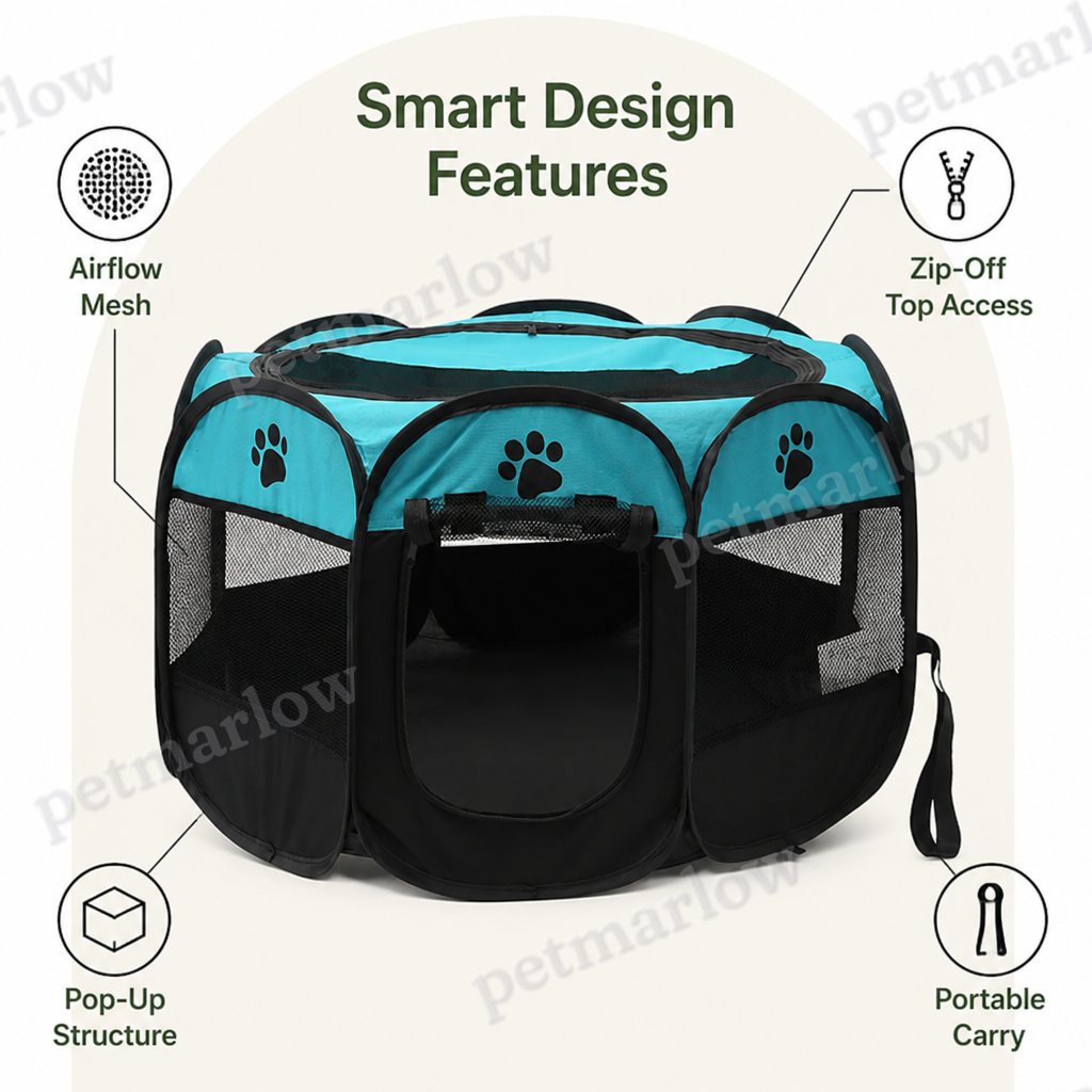 Petmarlow Foldable Breathable Mesh Pet Play Pen (Detachable Zip Top & Bottom) – view 3