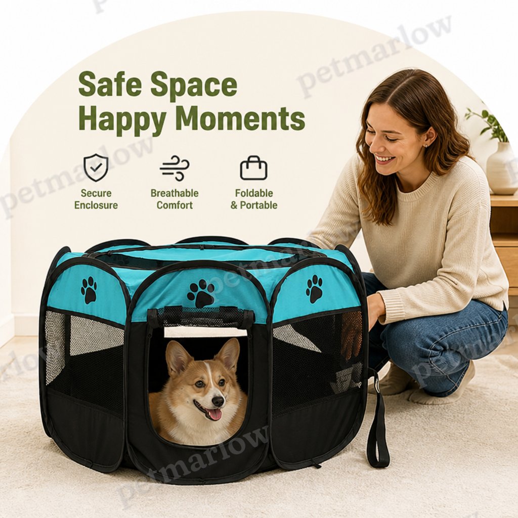 Petmarlow Foldable Breathable Mesh Pet Play Pen (Detachable Zip Top & Bottom) – view 6