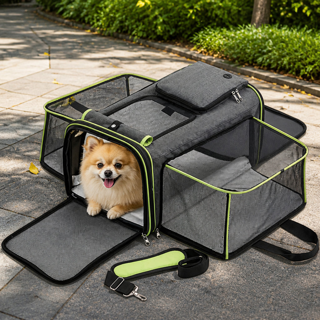 Petmarlow Foldable & Expandable Breathable Mesh Pet Carrier – green