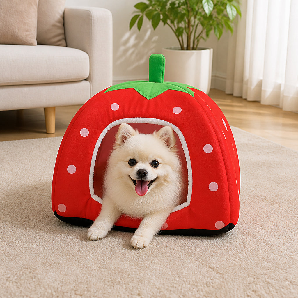 Petmarlow Foldable Plush Pet House Bed – Red / S