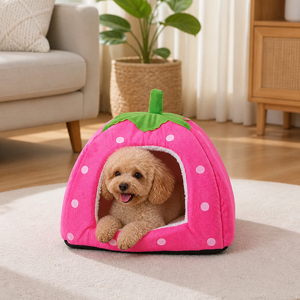 Petmarlow Foldable Plush Pet Tent (Strawberry Shape)
