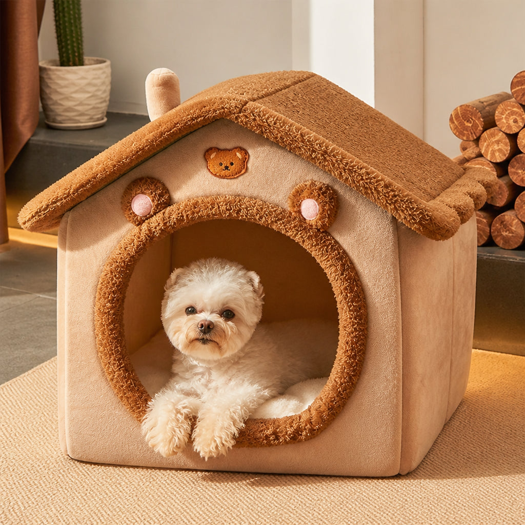 Petmarlow Foldable Plush Velvet & Washable Pet House (Removable Cushion)