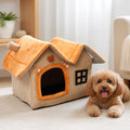 Petmarlow Foldable Plush & Warm Pet House – brown / S - 15.4 × 12.6 × 12.2 in