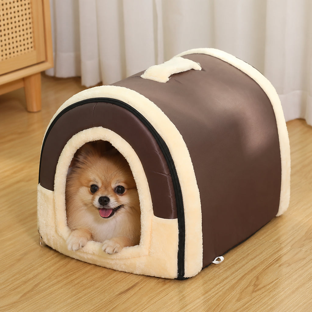 Petmarlow Foldable & Washable Enclosed Plush Dog Bed (Removable Cushion) – A Hot / S - 14 × 12.6 × 11 in