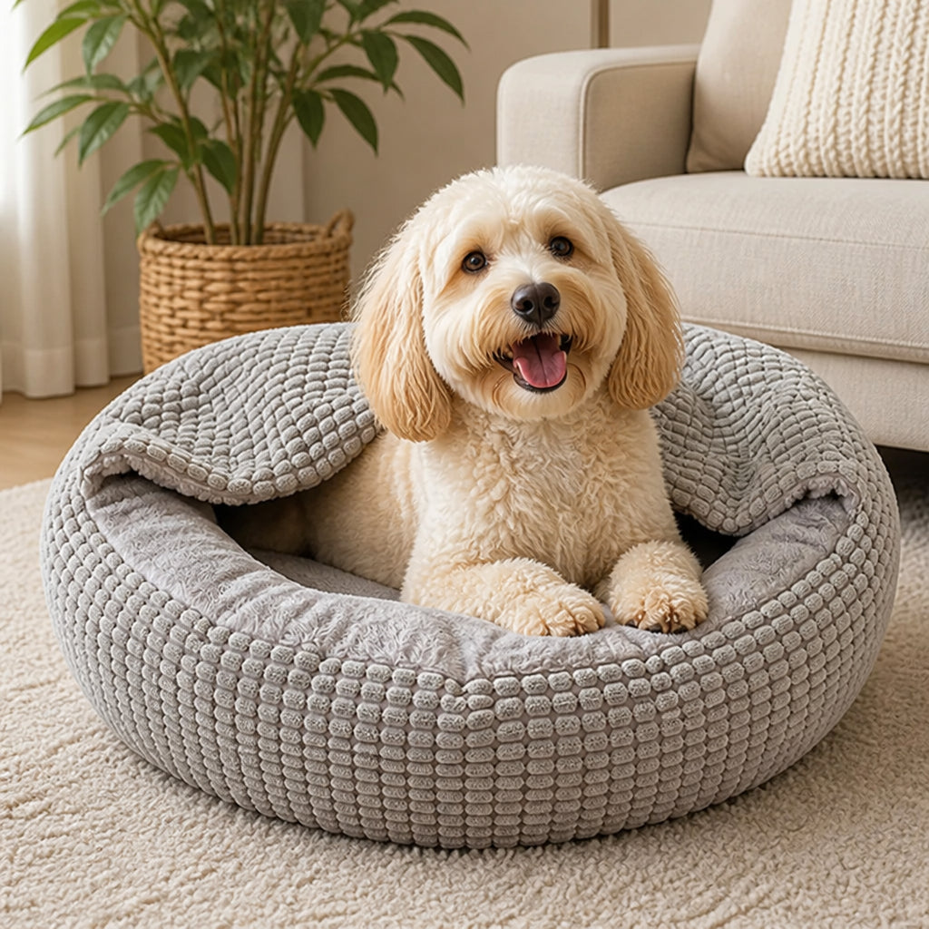 Petmarlow Hooded Plush & Non-Slip Cave Bed (Machine Washable)