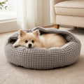 Petmarlow Hooded Plush & Non-Slip Cave Bed (Machine Washable) – GRAY / S - 15.7 × 15.7 in