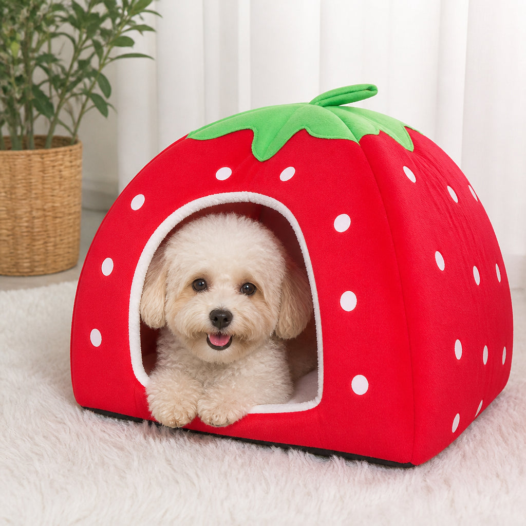 Petmarlow Hooded Plush Pet Cave Bed (Removable Cushion)