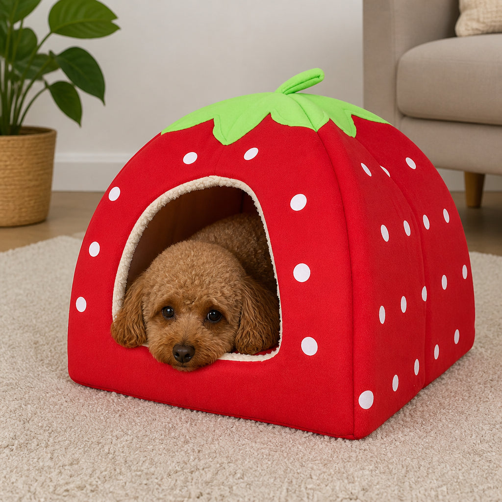 Petmarlow Hooded Plush Pet Cave Bed (Removable Cushion) – style 1 Red / S