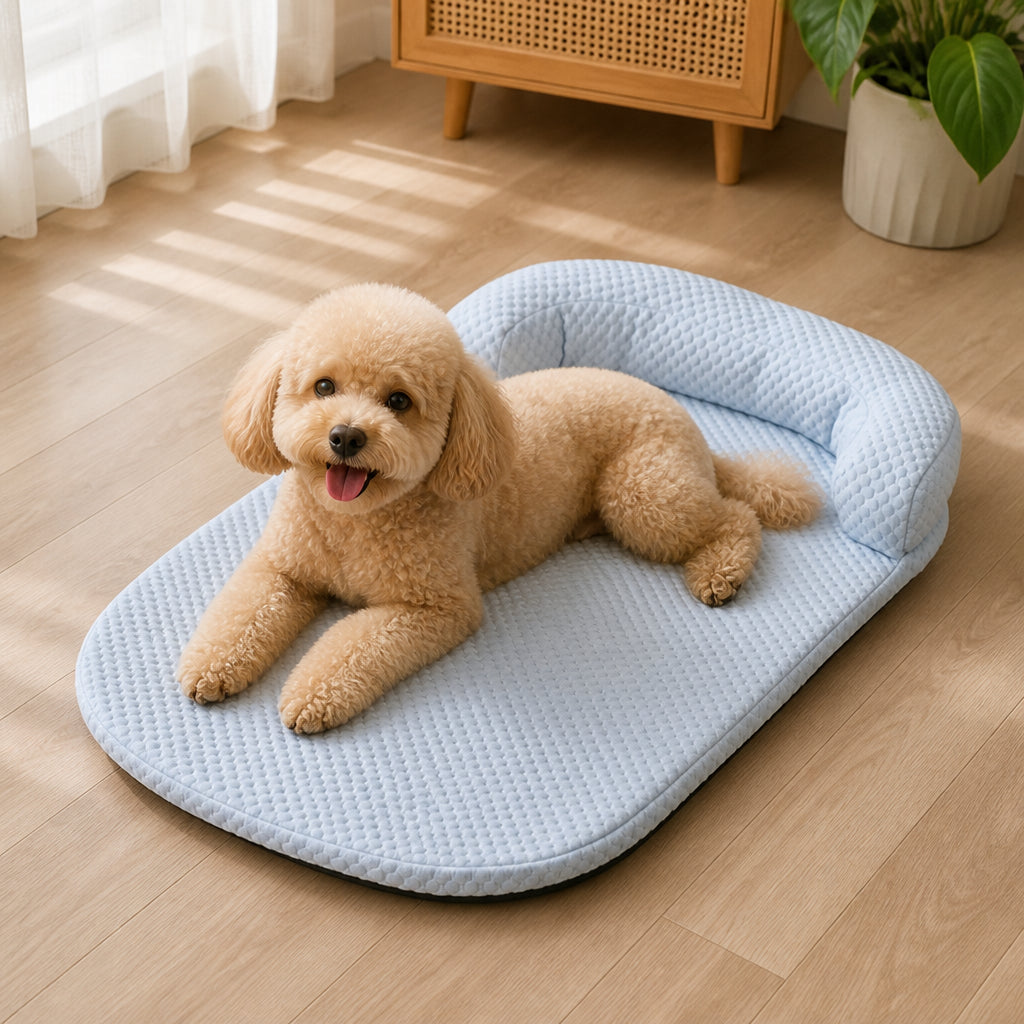 Petmarlow Ice Silk Cooling 3D Egg Foam Dog Bed – blue / XXS - 17.7 × 11.8 in