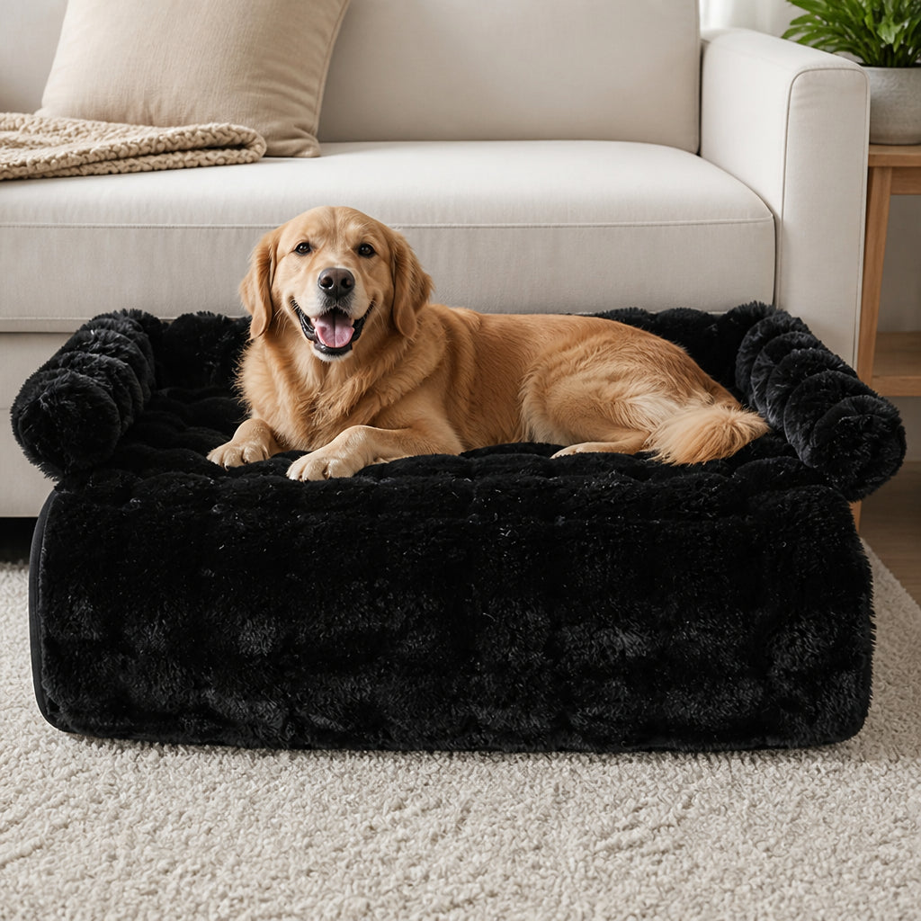 Petmarlow Imitation Rabbit Fur & Anti-Slip Dog Bed – Black