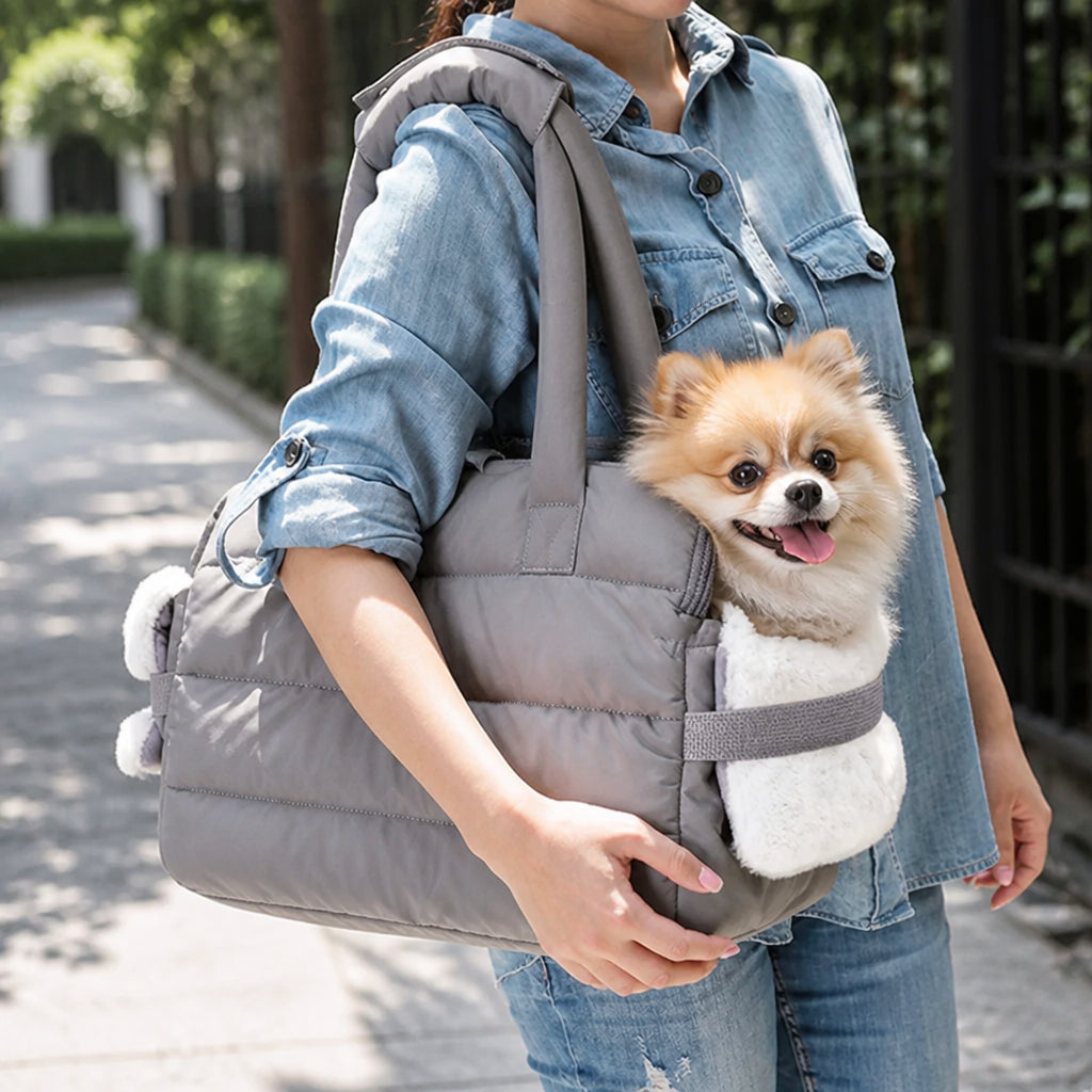 Petmarlow Insulated Faux-Fur & Windproof Nylon Pet Carrier (Includes Two Mats)