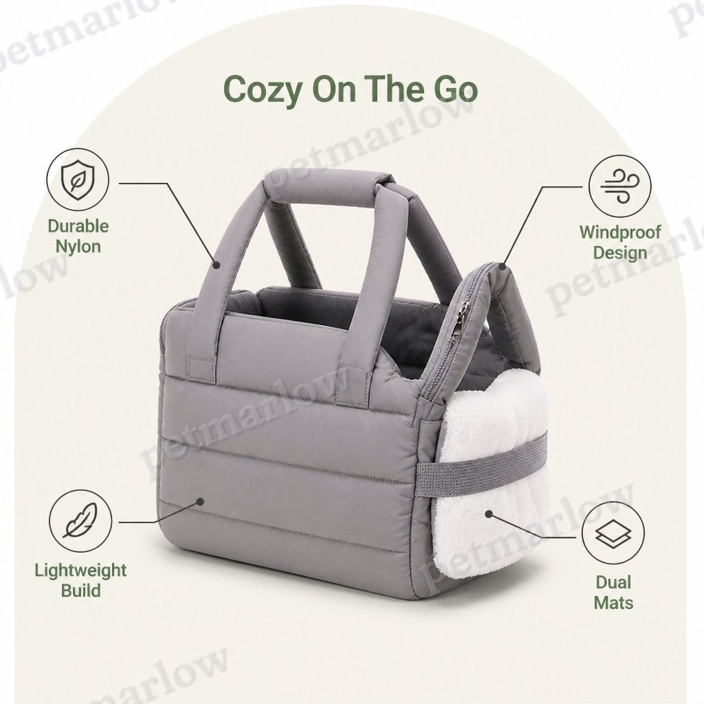 Petmarlow Insulated Faux-Fur & Windproof Nylon Pet Carrier (Includes Two Mats) – view 3