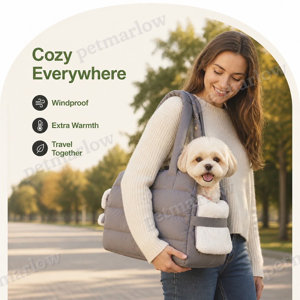 Petmarlow Insulated Faux-Fur & Windproof Nylon Pet Carrier (Includes Two Mats) – view 6