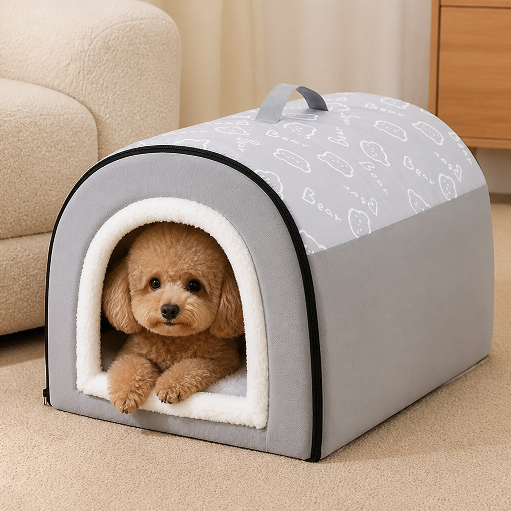 Petmarlow Insulated Memory Foam Enclosed Dog Bed (Removable Cover) – Grey / S - 13.8 × 11.8 × 11.8 in