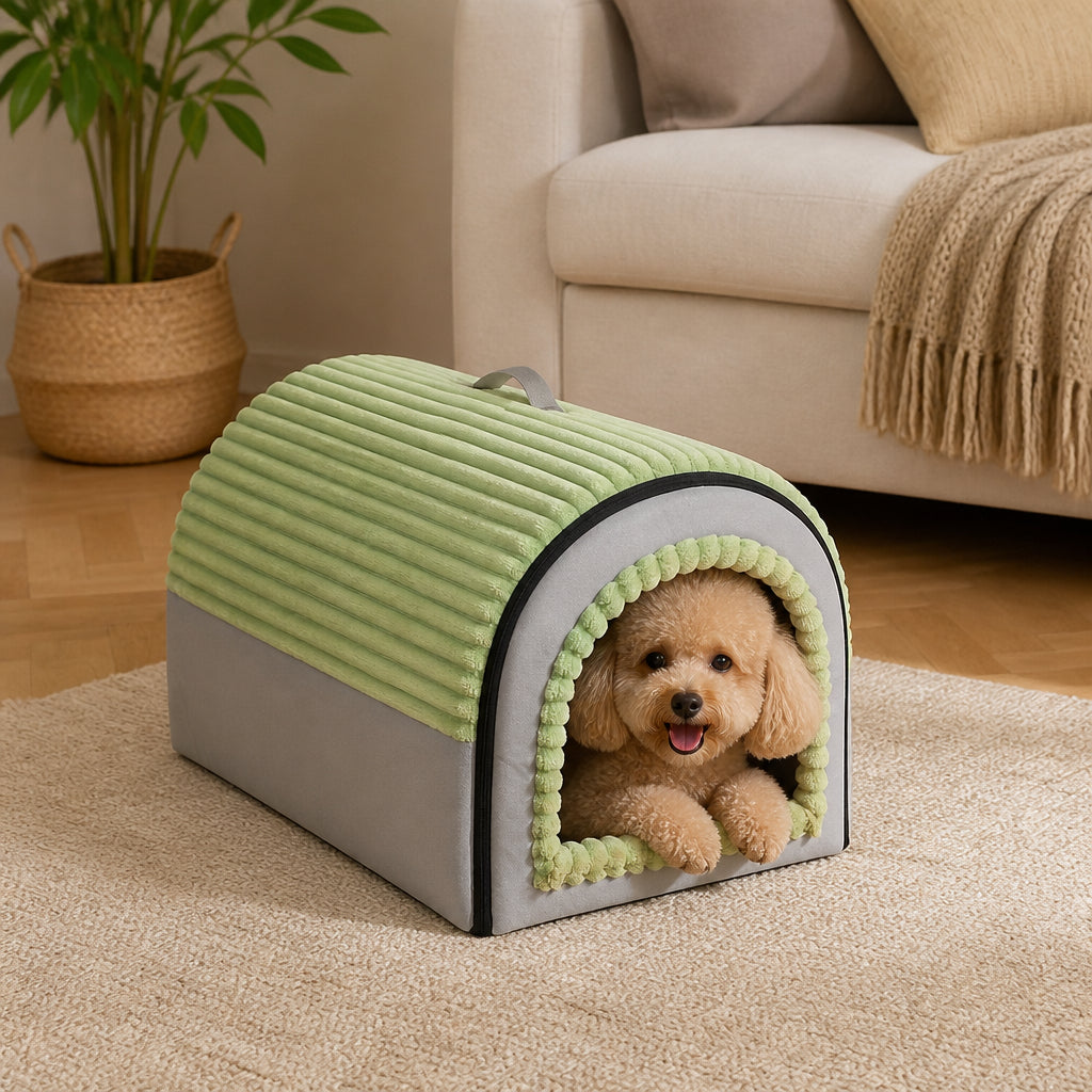 Petmarlow Insulated Washable Pet Cave Bed (Removable Cover) – Green / L