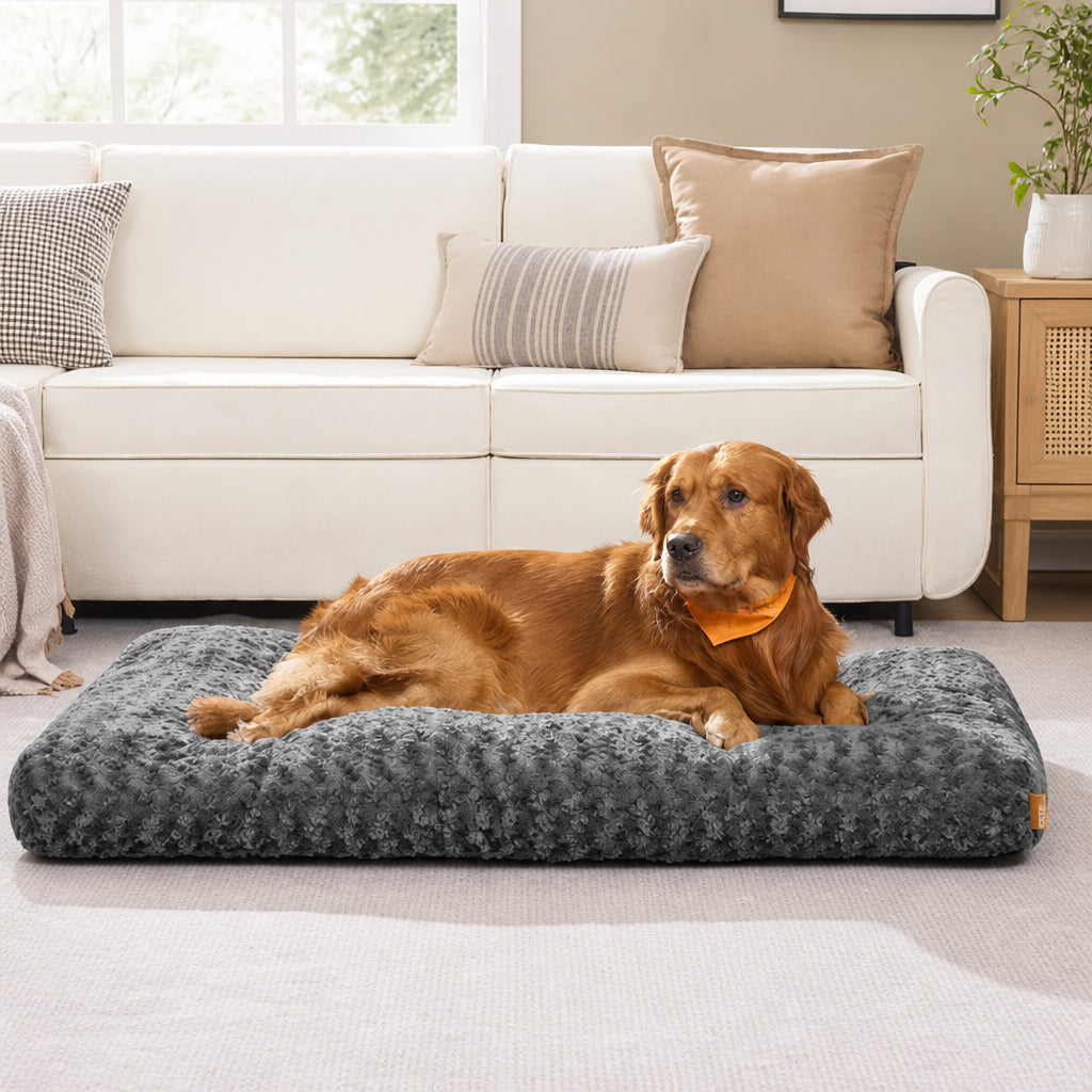 Petmarlow Joint Support Plush Rose & Non-Slip Dog Bed (Washable) – Slate Gray / M - 31.5 × 19.7 in