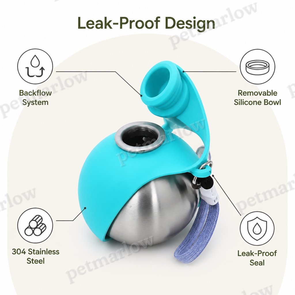 Petmarlow Leak-Proof Stainless Steel Dog Water Bottle (Removable Bowl) – view 4