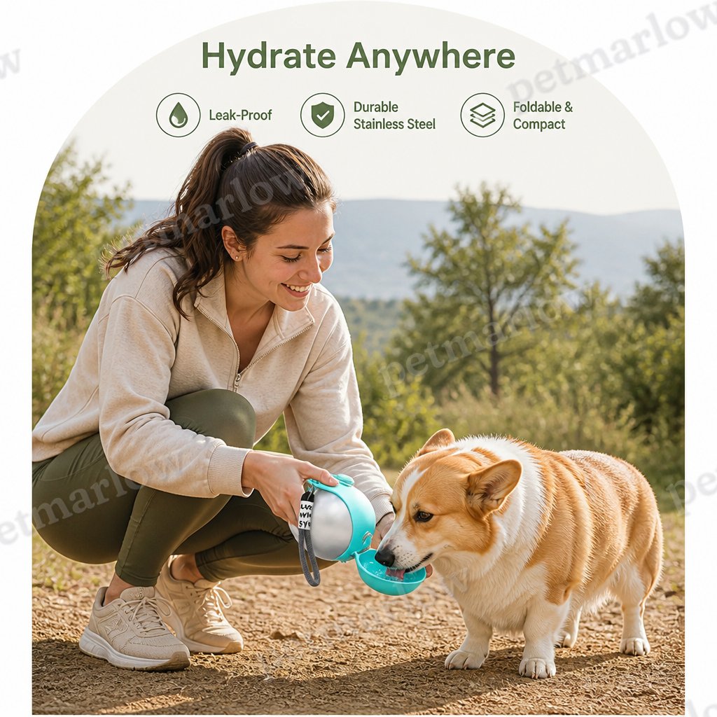 Petmarlow Leak-Proof Stainless-Steel & Foldable Silicone Dog Water Bottle – view 6