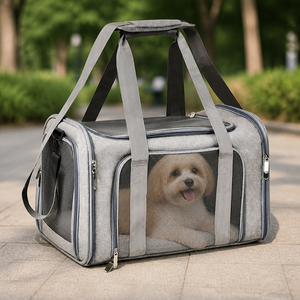 Petmarlow Lightweight Collapsible Mesh Pet Carrier (Adjustable Strap) – Gray / M