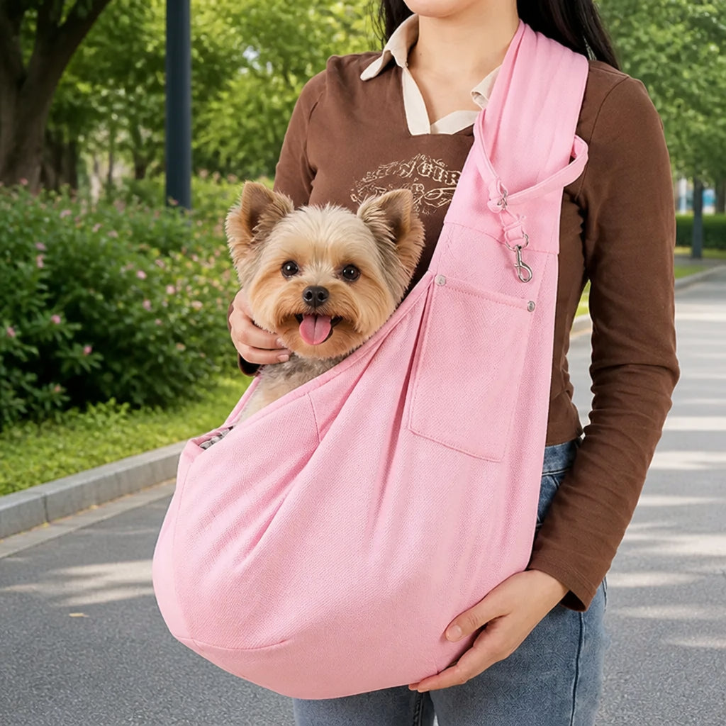 Petmarlow Lightweight Polyester Crossbody Pet Sling Carrier (Fits Up To 12 Lbs) – pink