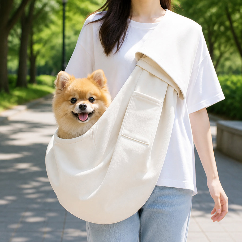 DogBedHouse Lightweight Polyester Single-Shoulder Sling Carrier (Phone Pocket) – Off white