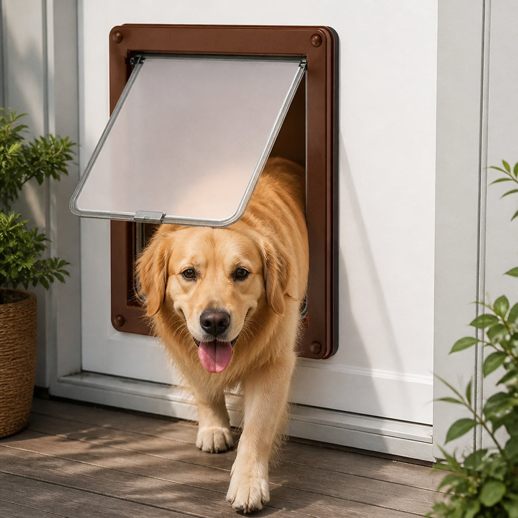 Petmarlow Lockable Privacy Flap & Insulated Dog Door – brown / S