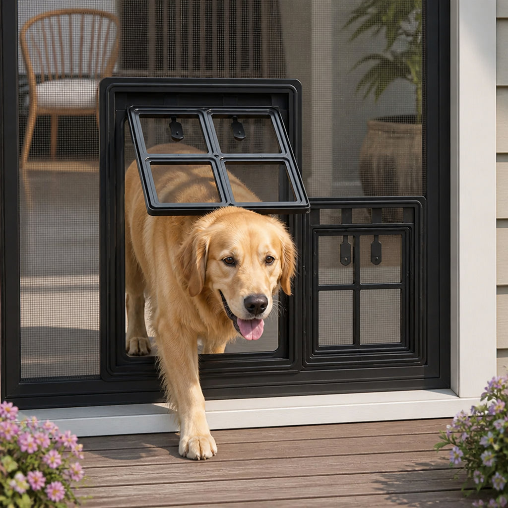 Petmarlow Lockable Two-Way Roller Pet Screen Door (Fits Most Screens)