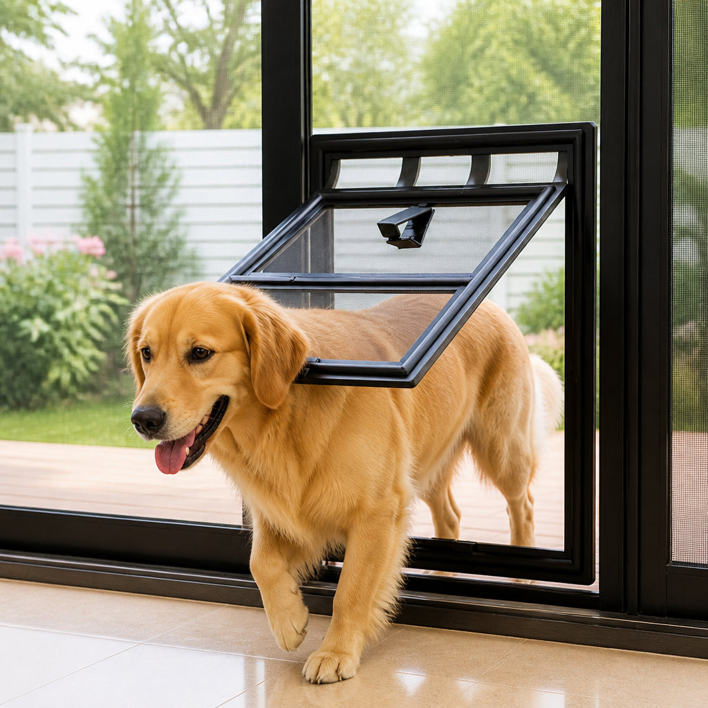 Petmarlow Lockable Two-Way Roller Pet Screen Door (Fits Most Screens) – S 29x24x1cm / Black