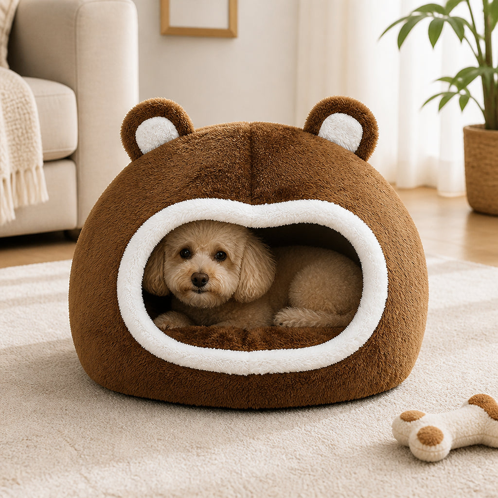Petmarlow Long Plush Hooded Pet Cave Bed