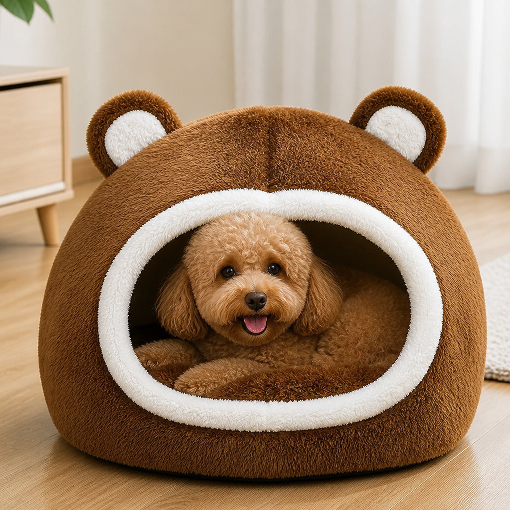 Petmarlow Long Plush Hooded Pet Cave Bed – bed / S