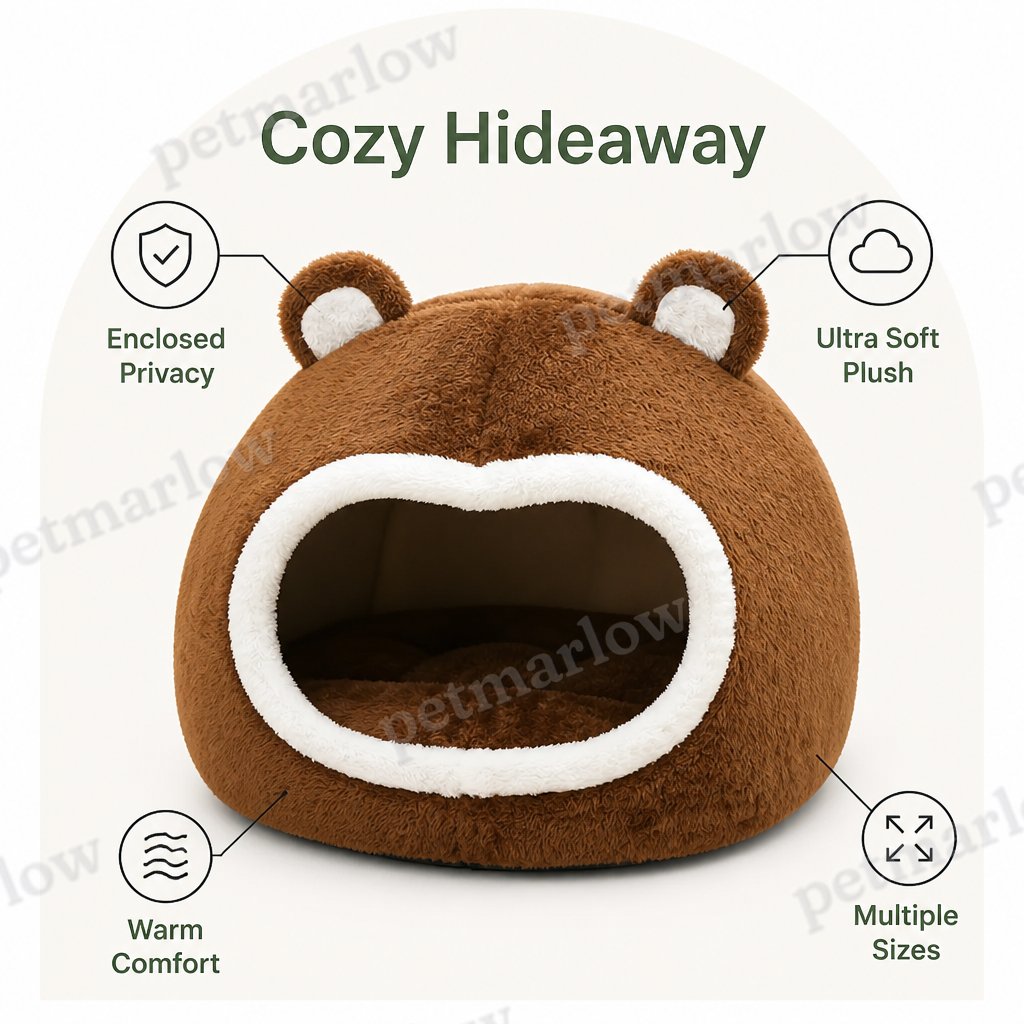 Petmarlow Long Plush Hooded Pet Cave Bed – view 3