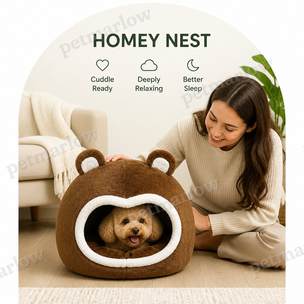 Petmarlow Long Plush Hooded Pet Cave Bed – view 6