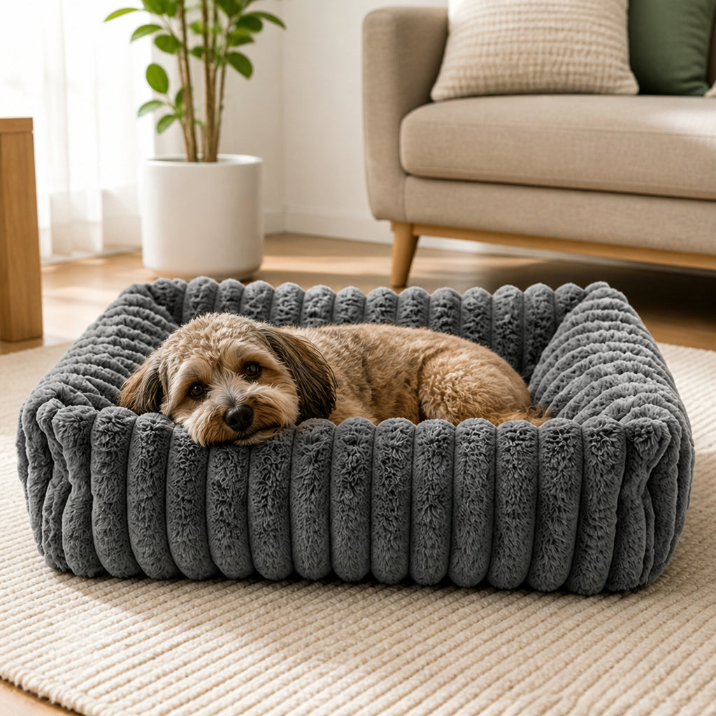 Petmarlow Neck-Supporting Extra-Soft Corduroy Bolster Bed (Removable Cover) – Dark Gray / Large (24.8 x 20.87 x 7.09 inches)