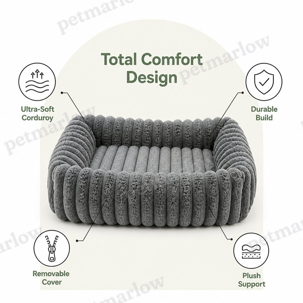 Petmarlow Neck-Supporting Extra-Soft Corduroy Bolster Bed (Removable Cover) – view 3