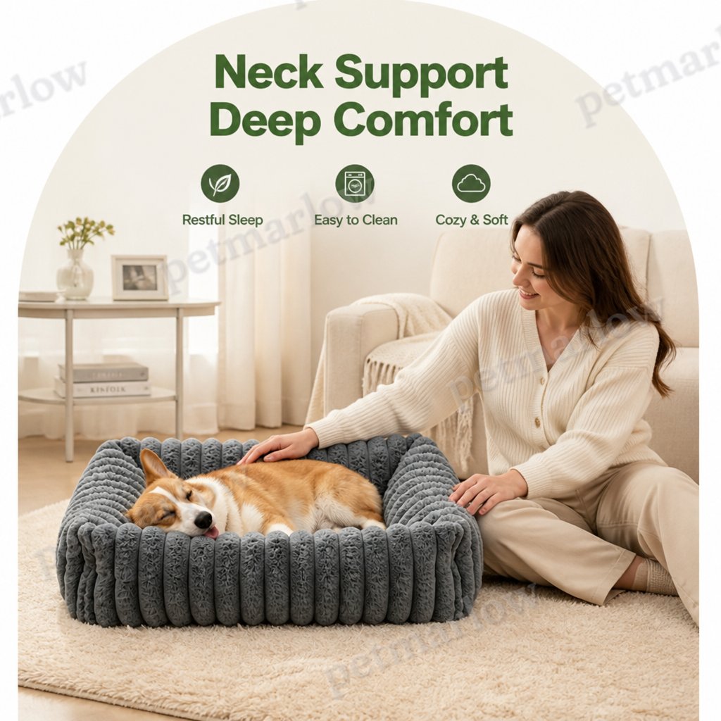 Petmarlow Neck-Supporting Extra-Soft Corduroy Bolster Bed (Removable Cover) – view 6