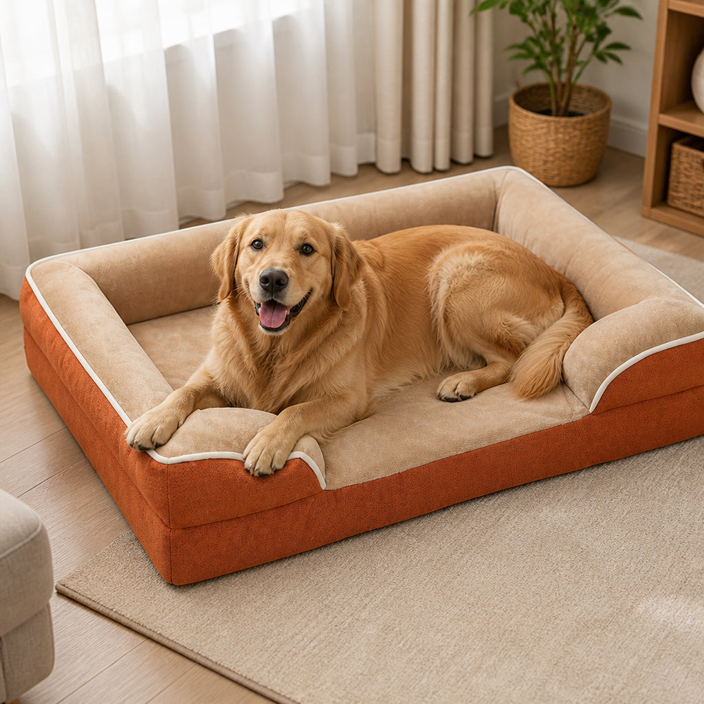 Petmarlow Orthopedic Egg-Crate Foam & Non-Slip Dog Bed (Removable Washable Cover) – Khaki S
