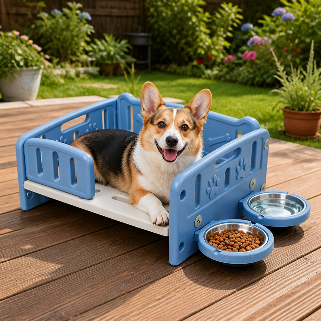 Petmarlow Orthopedic Elevated Entry & Calming Plush Pet Sofa (Includes Bowl)