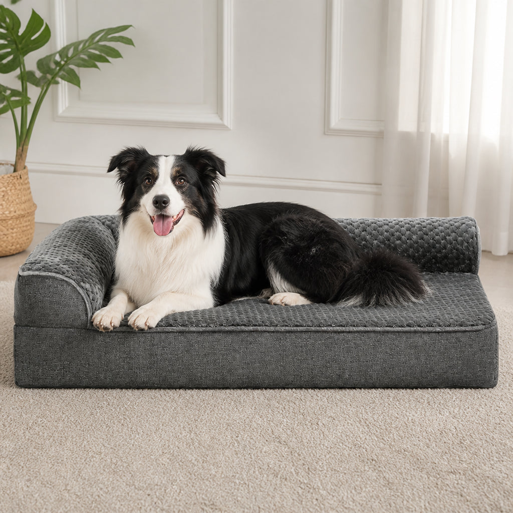 Petmarlow Orthopedic High-Density Foam & Sherpa Dog Bed (Removable Cover) – Dark Gray / M 29.53*19.69*5.51inch