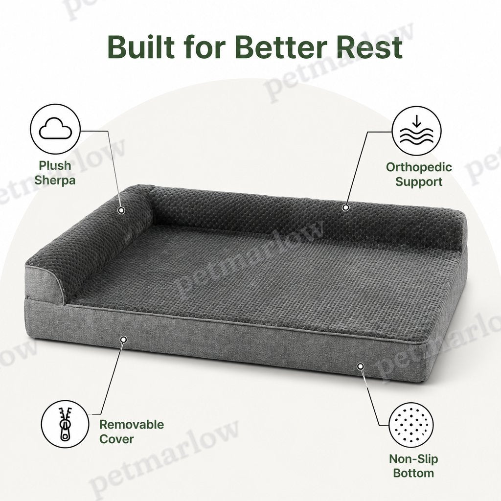 Petmarlow Orthopedic High-Density Foam & Sherpa Dog Bed (Removable Cover) – view 5