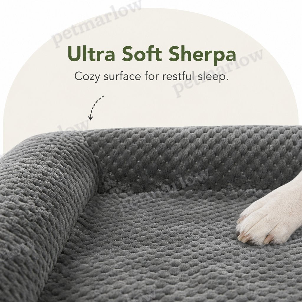 Petmarlow Orthopedic High-Density Foam & Sherpa Dog Bed (Removable Cover) – view 6