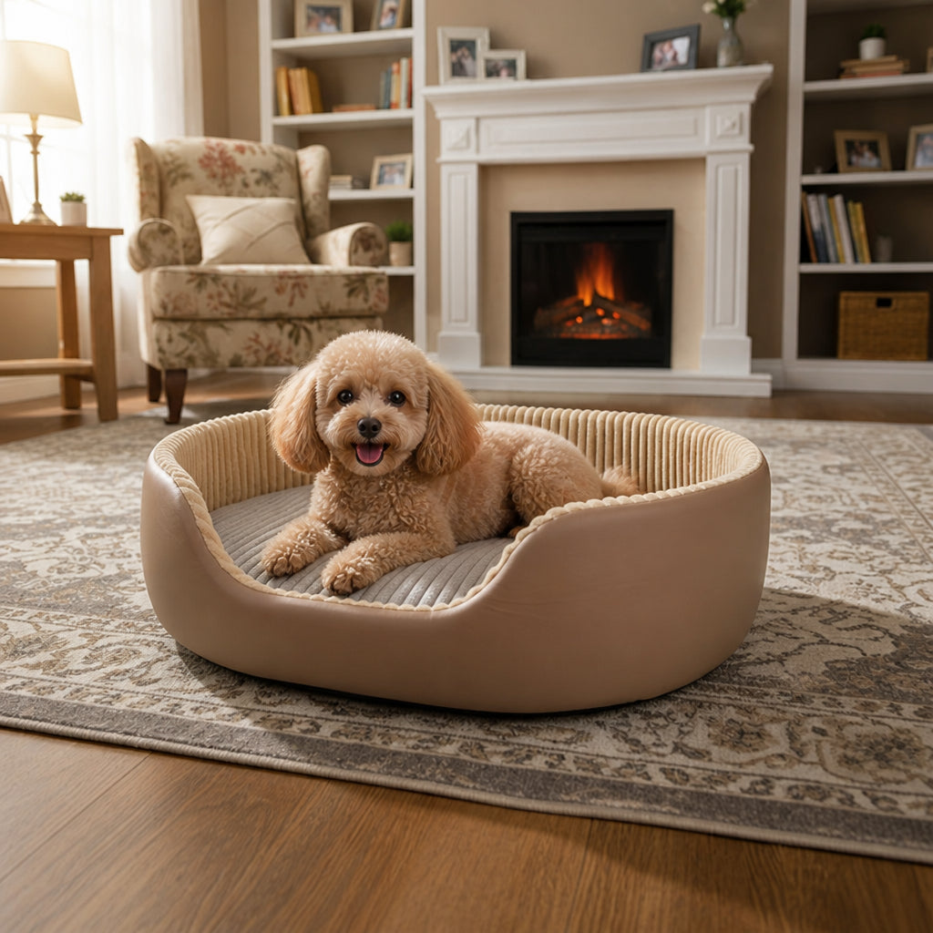 Petmarlow Orthopedic High-Density Sponge Dog Bed (Removable Washable Cover) – Khaki / S (18.5*13.8*6.7 In)