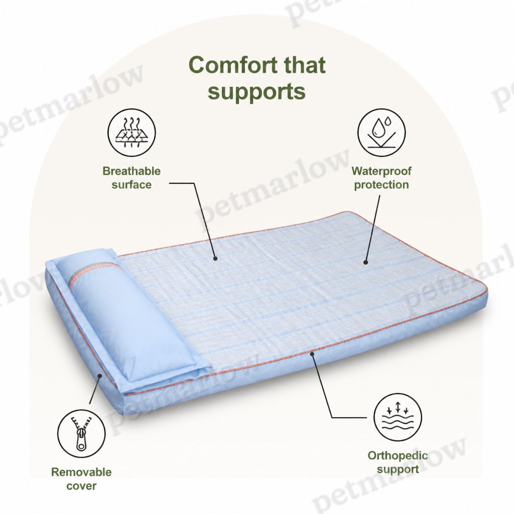 Petmarlow Orthopedic Memory Foam & Breathable Waterproof Bolster Bed (Removable Cover) – view 4